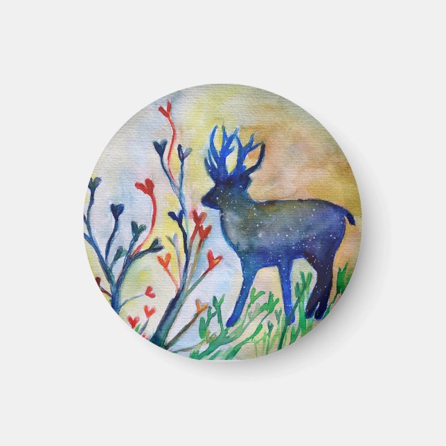 Deer Watercolor Small, 3.2 Cm Round Magnet (Front)