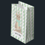 Deer Wearing A Green Scarf Small Gift Bag<br><div class="desc">This gift bag features a stylish deer wearing a green scarf. The background has a pattern of eucalyptus. "Winter days" can personalize by adding your own text or a name.</div>
