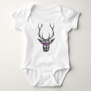 Deer wearing Pink Sunglasses Baby Bodysuit