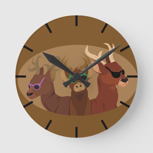 Deer Wearing Sunglasses Round Clock (Front)