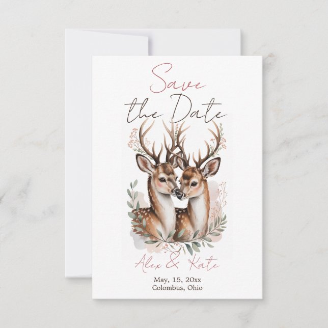 Deer Wedding Save the Date Announcement (Front)