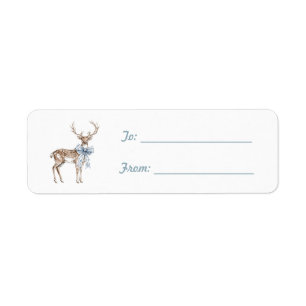 Deer White Blue Bow Christmas
