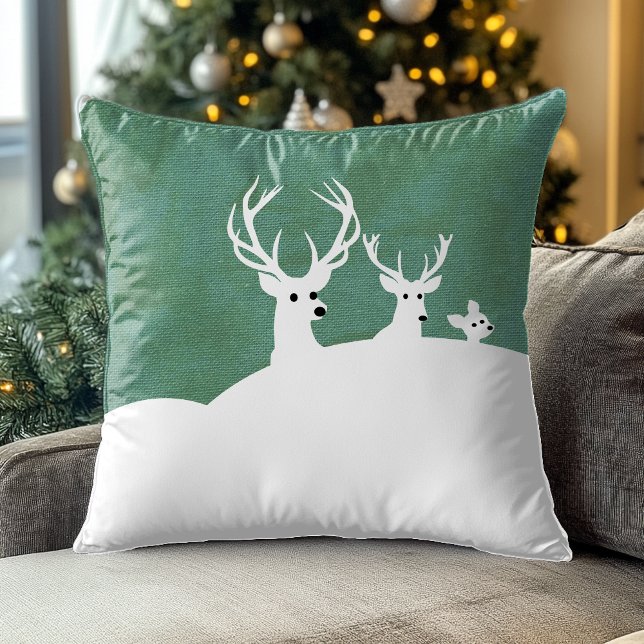Deer White Sage Green Reindeer family Cushion (Creator Uploaded)