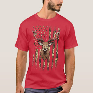 Deer Whitetail Buck American Camo US Flag Deer Hun T-Shirt