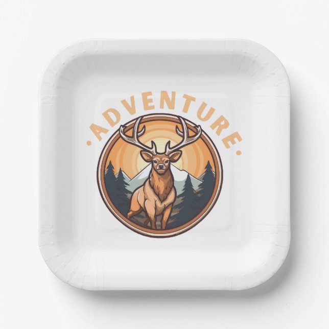 Deer - Wildness - Camping - Adventure Paper Plate (Front)