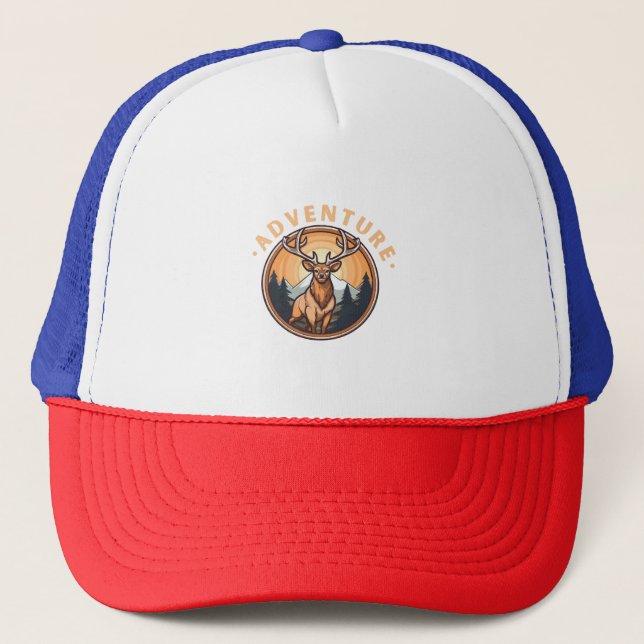 Deer - Wildness - Camping - Adventure Trucker Hat (Front)
