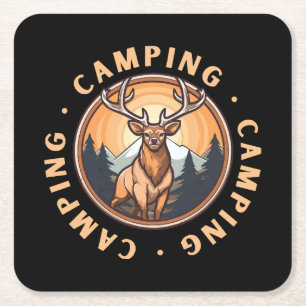 Deer - Wildness - Camping Square Paper Coaster