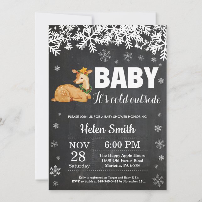 Deer Winter Baby Shower Chalkboard Invitation (Front)