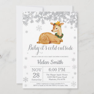 Deer Winter Baby Shower Snowflake Invitation