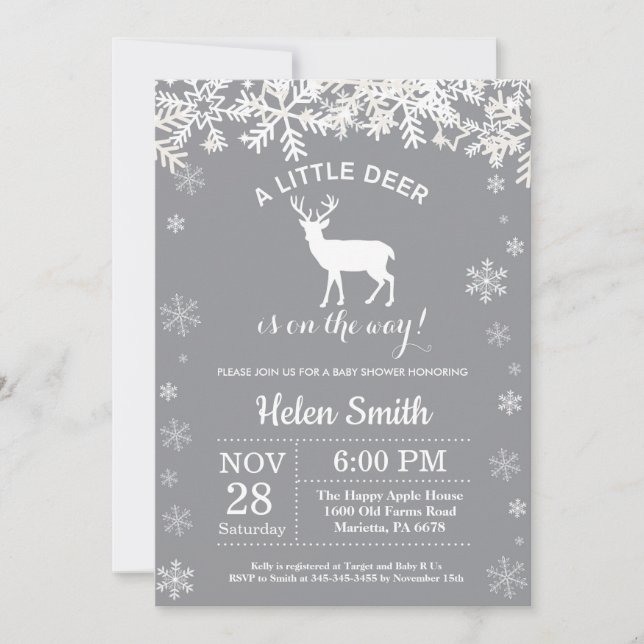 Deer Winter Baby Shower Snowflake Invitation (Front)