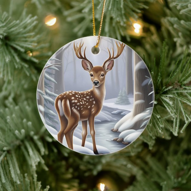 Deer Winter Ceramic Tree Decoration (Tree)