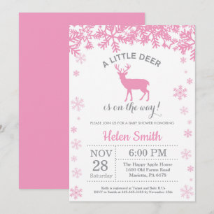 Deer Winter Girl Baby Shower Snowflake Invitation