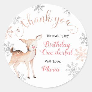 Deer Winter ONEderland Birthday Thank You Sticker