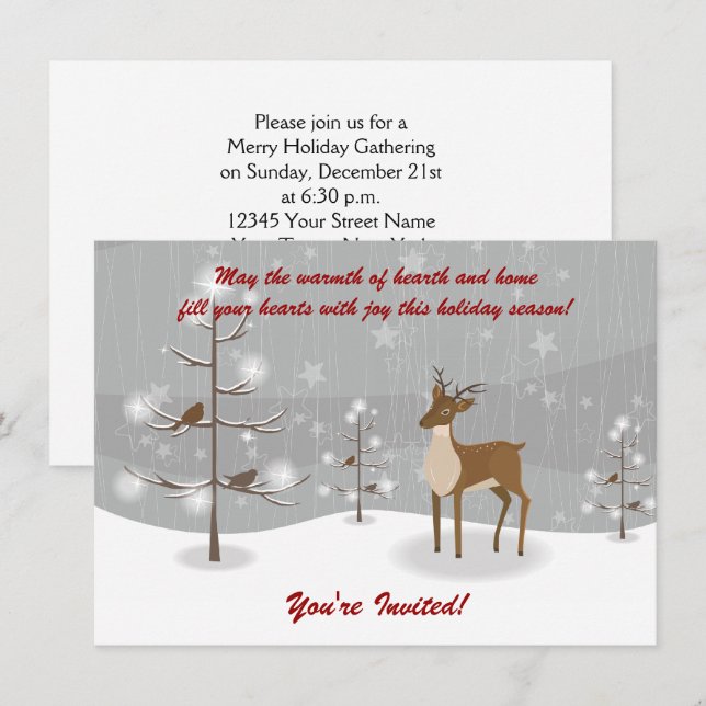 Deer Winter Scene Holiday Party Invitations (Front/Back)