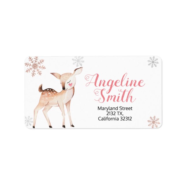 Deer Winter Snowflakes ONEderland Birthday Address Label (Front)