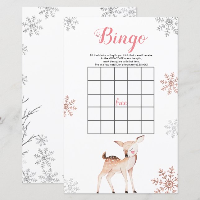 Deer Winter Snowflakes ONEderland Birthday Bingo (Front/Back)