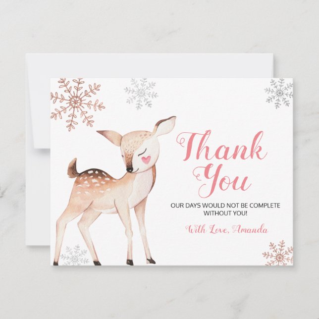 Deer Winter Snowflakes ONEderland Birthday Thank You Card (Front)