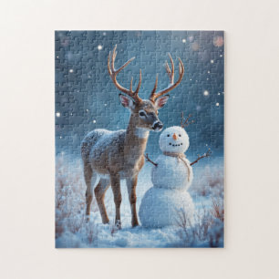 Deer Winter Wonderland snowman Jigsaw Puzzle