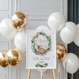 Deer Winter Woodland Baby Shower Welcome Poster