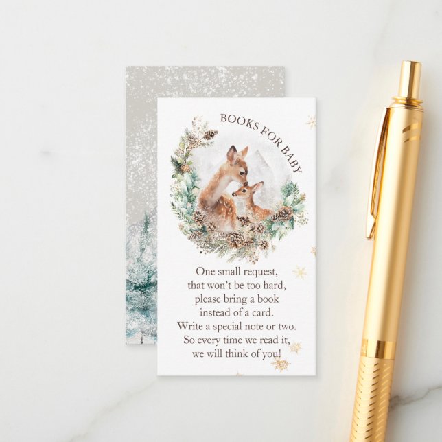 Deer Winter Woodland Cold Outside Baby Shower Enclosure Card (Front/Back In Situ)