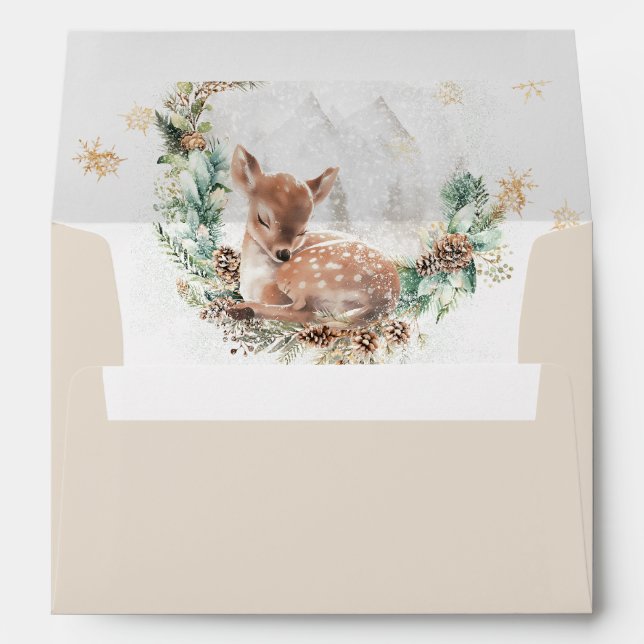 Deer Winter Woodland Cold Outside Baby Shower Envelope (Back (Bottom))