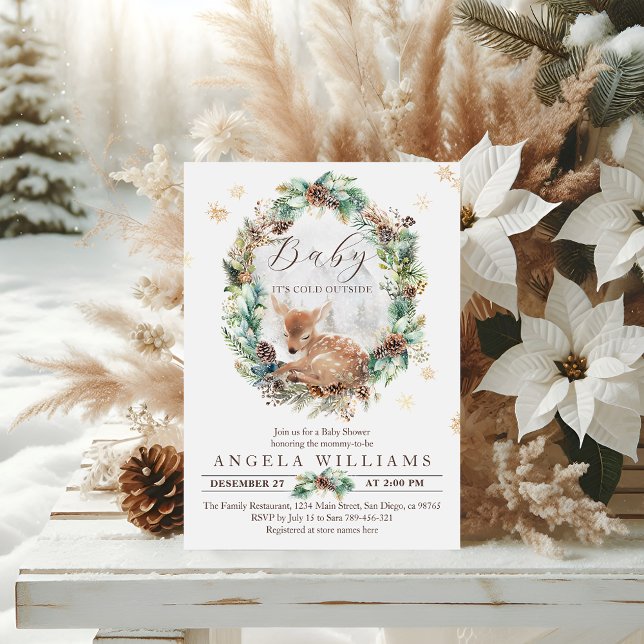 Deer Winter Woodland Cold Outside Baby Shower Invitation (Creator Uploaded)