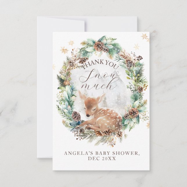 Deer Winter Woodland Cold Outside Baby Shower Thank You Card (Front)