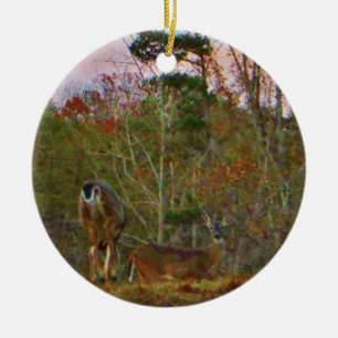 Deer with a Pink blue sky Ceramic Tree Decoration