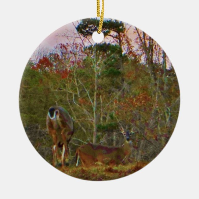 Deer with a Pink blue sky Ceramic Tree Decoration (Front)