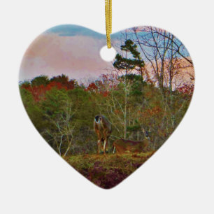Deer with a Pink blue sky Ceramic Tree Decoration