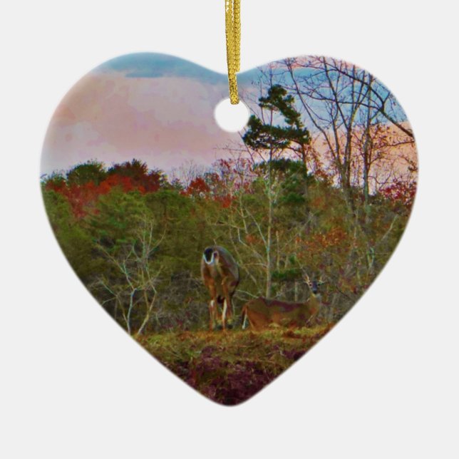 Deer with a Pink blue sky Ceramic Tree Decoration (Front)