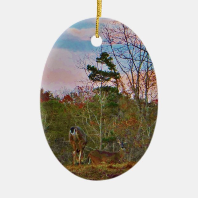 Deer with a Pink blue sky Ceramic Tree Decoration (Front)
