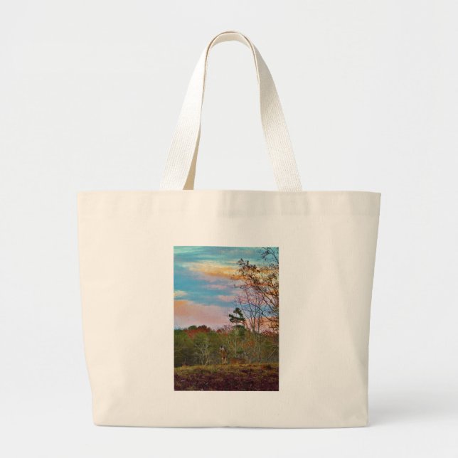 Deer with a Pink blue sky Large Tote Bag (Front)