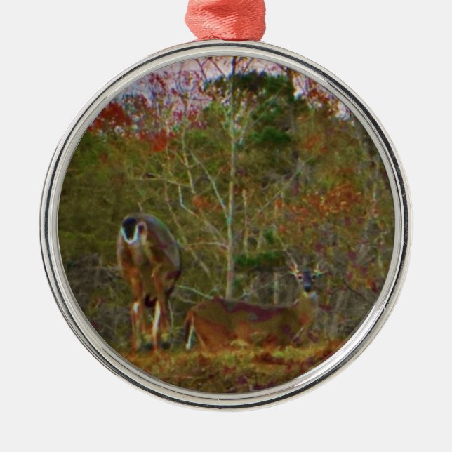 Deer with a Pink blue sky Metal Tree Decoration (Front)