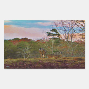 Deer with a Pink blue sky Rectangular Sticker
