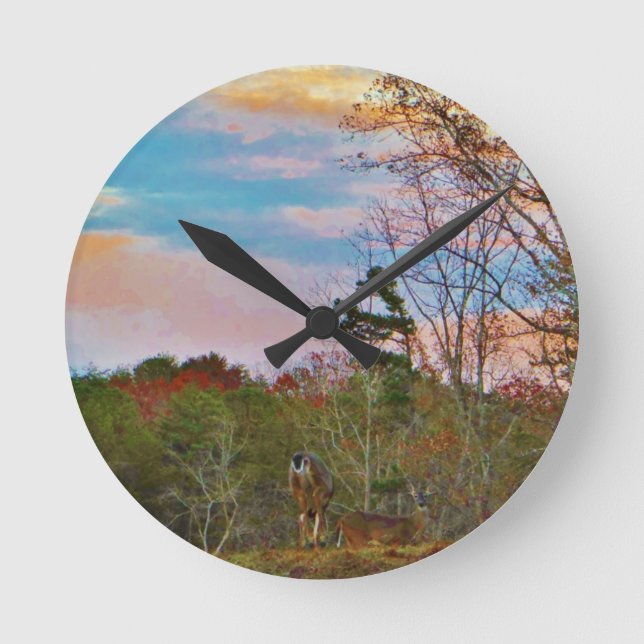 Deer with a Pink blue sky Round Clock (Front)