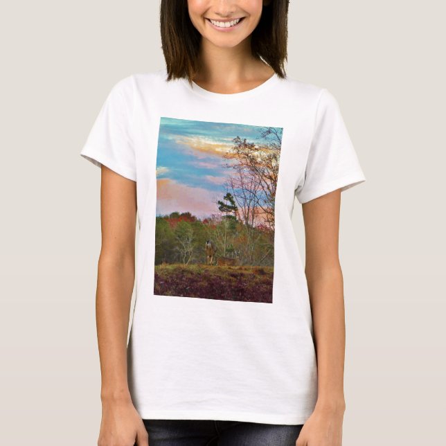 Deer with a Pink blue sky T-Shirt (Front)