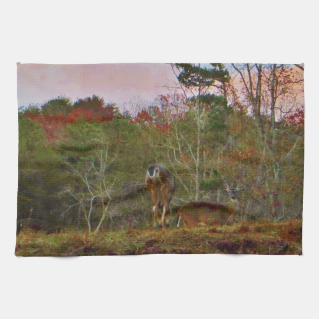 Deer with a Pink blue sky Tea Towel (Horizontal)