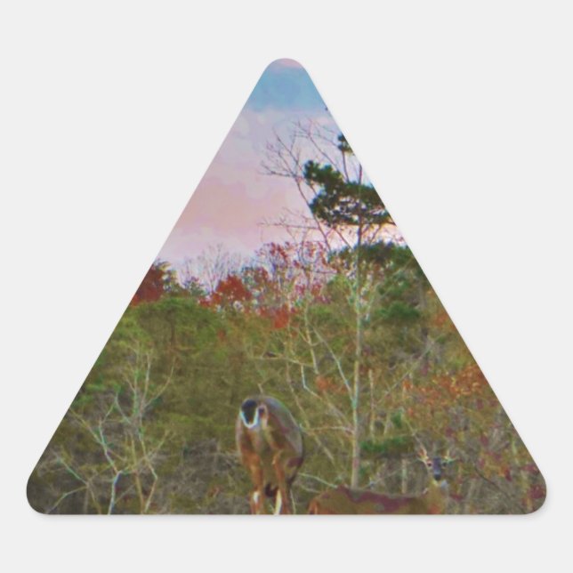 Deer with a Pink blue sky Triangle Sticker (Front)