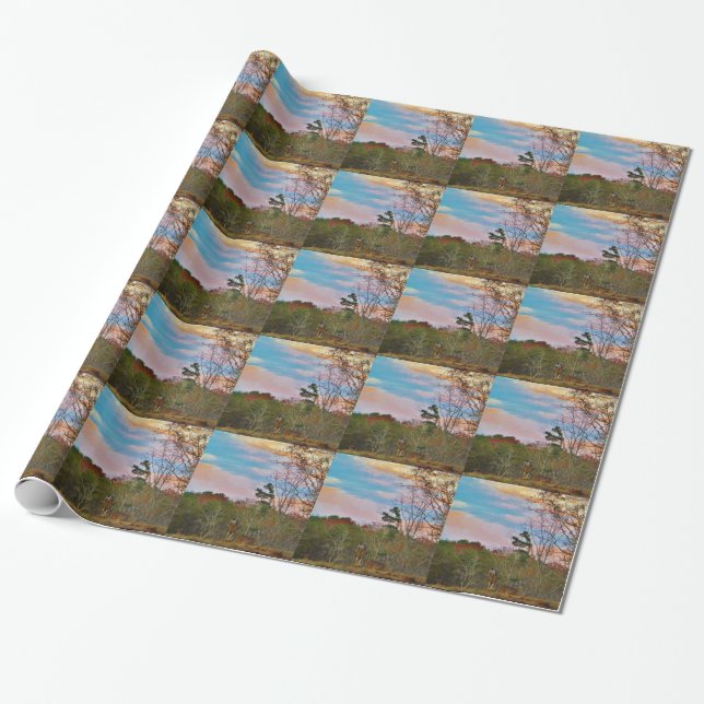 Deer with a Pink blue sky Wrapping Paper (Unrolled)