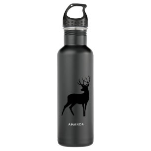 Deer with Antlers Black Silhouette 710 Ml Water Bottle