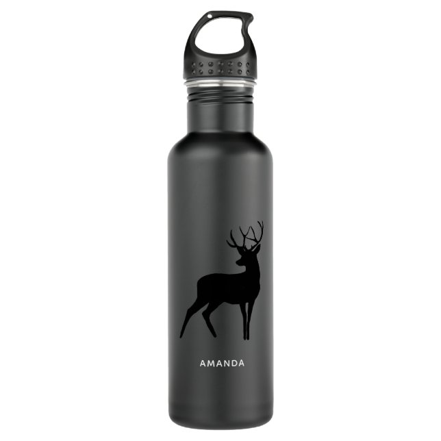 Deer with Antlers Black Silhouette 710 Ml Water Bottle (Front)