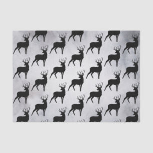 Deer with Antlers Black Silhouette Rustic Pattern Tissue Paper