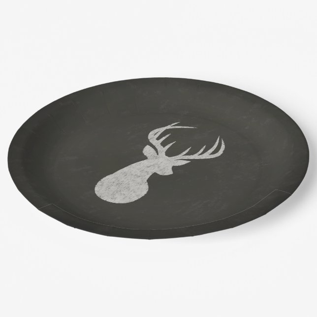 Deer With Antlers Chalk Drawing Paper Plate (Angled)
