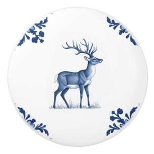 Deer with antlers Delft Blue and White Corners Ceramic Knob