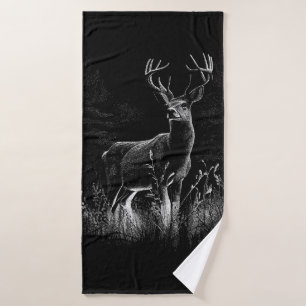 Deer with antlers framed by field and tree     bath towel set