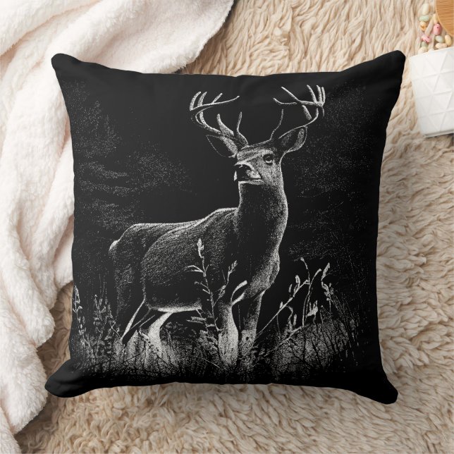 Deer with antlers framed by field and tree    cushion (Blanket)