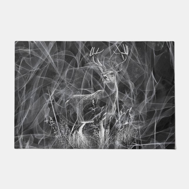 Deer with antlers framed by field and tree     doormat (Front)