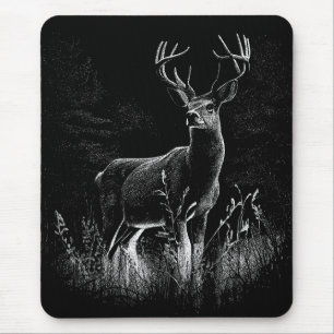 Deer with antlers framed by field and tree      mouse mat