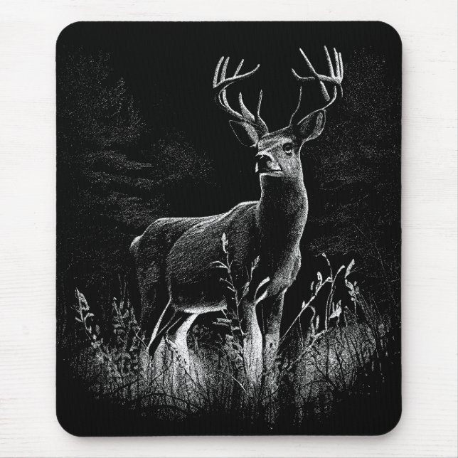 Deer with antlers framed by field and tree      mouse mat (Front)
